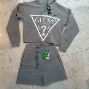 guess hoodie & athletic shorts set